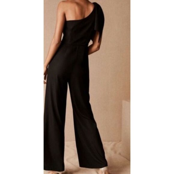 BHLDN Anthropologie Black One Shoulder Windham Wide Leg Jumpsuit Women's Size 0 - Picture 7 of 9